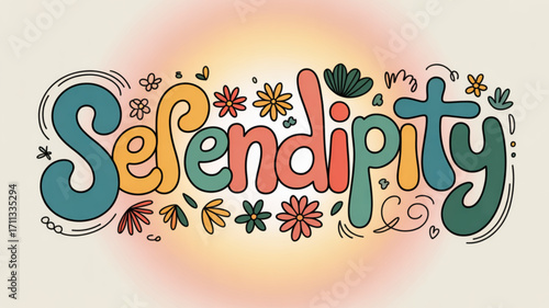 Serendipity floral design vector art illustration for positive vibes and happy moments and good fortune art