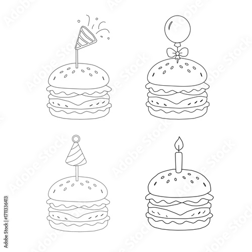 doodle burger pattern background. doodle fast food burger seamless pattern background. seamless pattern of hamburger in doodle style. Seamless Pattern of a Cheese Burger. Doodle burger with stick.