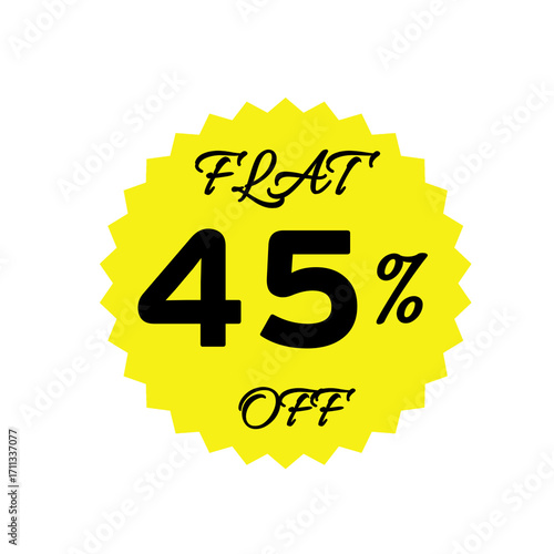 Yellow sale tag with 45 percent discount offer badge on black background, promotional marketing label, special price sticker, clearance sale banner, discount shopping sign, retail store promotion	