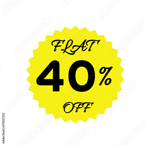 Yellow sale tag with 40 percent discount offer badge on black background, promotional marketing label, special price sticker, clearance sale banner, discount shopping sign, retail store promotion	
