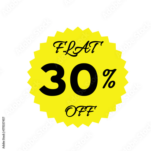 Yellow sale tag with 30 percent discount offer badge on black background, promotional marketing label, special price sticker, clearance sale banner, discount shopping sign, retail store promotion	