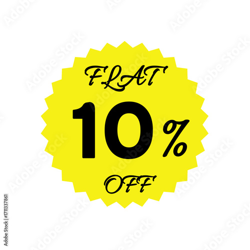 Yellow sale tag with 10 percent discount offer badge on black background, promotional marketing label, special price sticker, clearance sale banner, discount shopping sign, retail store promotion	