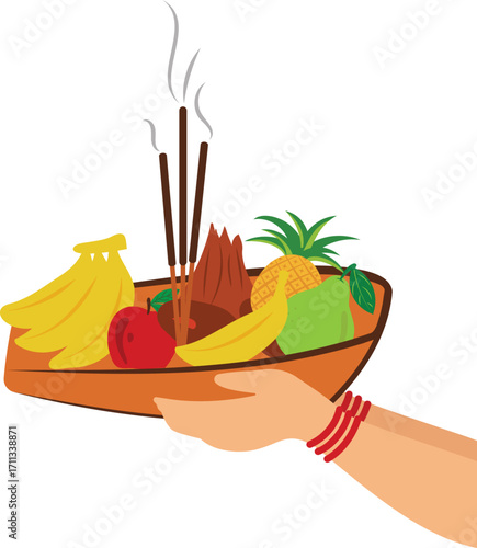 Chhath Puja Celebration Indian Woman Hand Offering Prayer To Sun