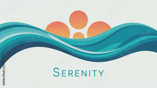Serenity ocean waves sunset logo design for relaxation meditation and wellness brand identity vector graphic