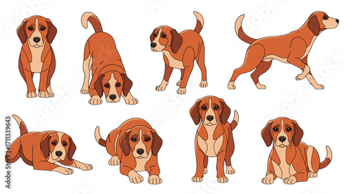 Adorable Beagle Puppies Playful Poses Expressing Joy Isolated on Transparent Background