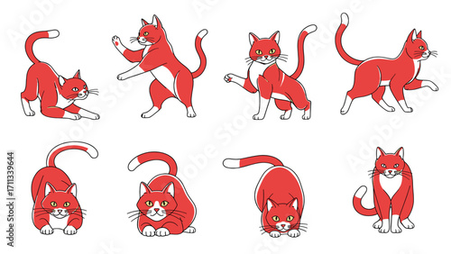 Playful Red Fox Creatures with Expressive Poses Isolated on Transparent Background