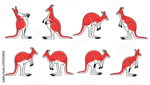 Graceful Red Kangaroo Poses Showcasing Athleticism and Movement Isolated on Transparent Background