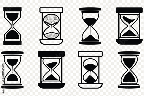 Sand watch icon set. Hourglass symbol. Waiting time concept. Vector illustration. Hourglass icon set representing time management and countdown concept. eps 10