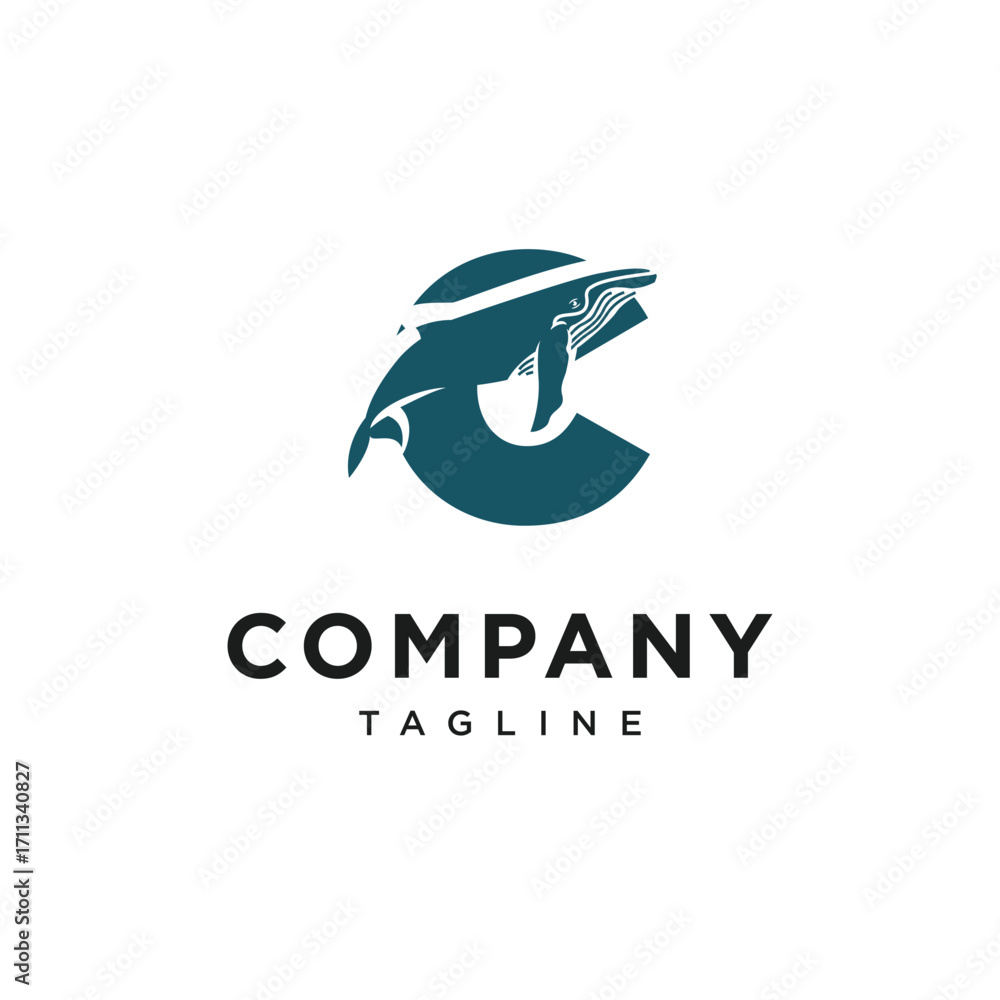 Obraz premium Letter C Humpback whale Ilustration Vector Logo Icon 