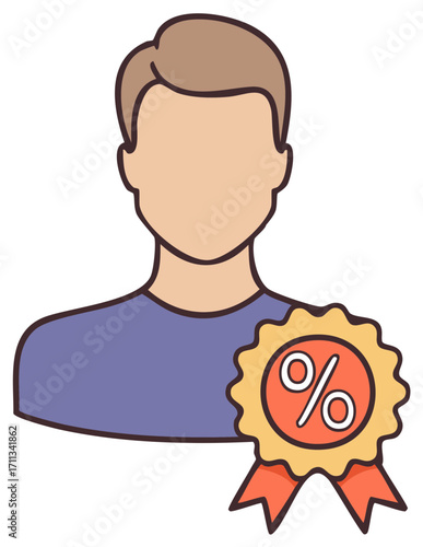 Male user avatar with a percent sign reward badge representing a customer discount