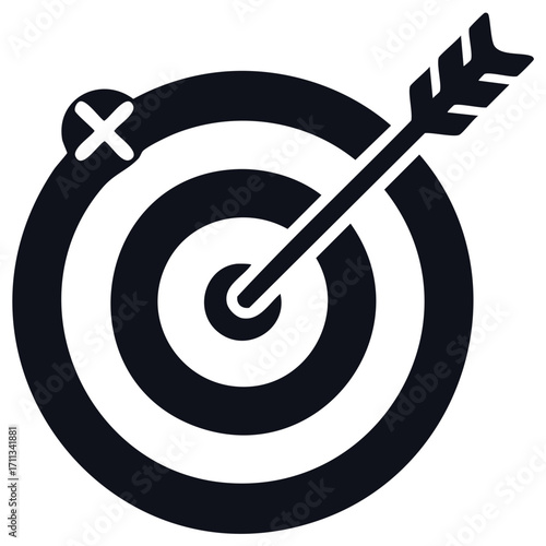 Precision target with an arrow hitting the bullseye and a cross mark indicating a missed shot or alternative