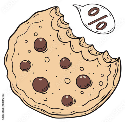 Discount Cookie Sale Illustration Bitten Treat with Percent Sign in a Speech Bubble