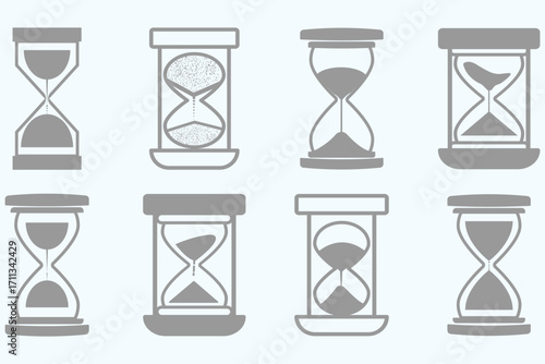 Sand watch icon set. Hourglass symbol. Waiting time concept. Vector illustration. Hourglass icon set representing time management and countdown concept. eps 10