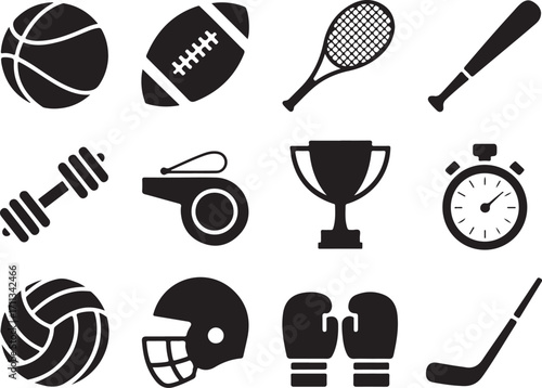 Sports icons and equipment for fitness and athletic training