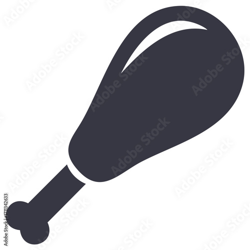 Stylized dark grey chicken leg icon on white background