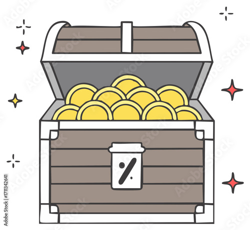 Open Treasure Chest Filled with Golden Coins and Sparkles