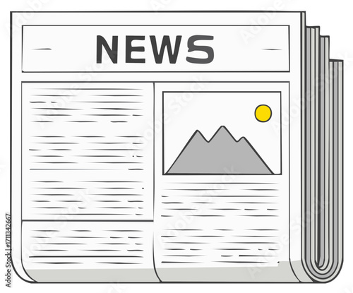 Hand drawn illustration of a folded daily newspaper with a bold news headline