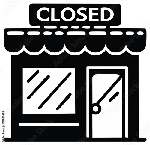 Black Shop Facade with Door and Window Closed with Sign Above