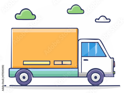 Cargo Truck Illustration for Shipping Delivery and Moving Services with Clouds