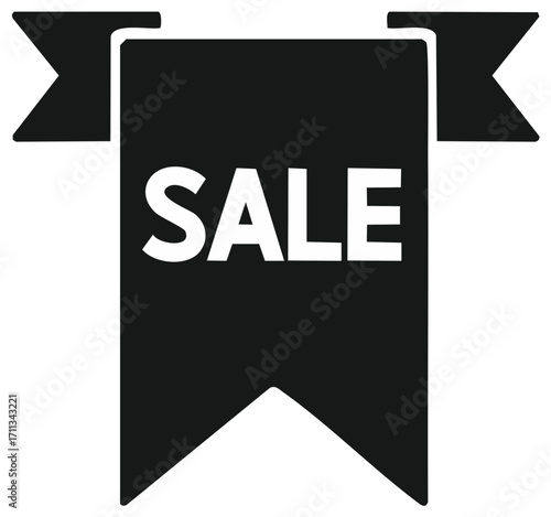 Sale Promotion Ribbon Banner for Retail Discounts and Clearance Events with Bold Lettering and Angled Bottom Edge