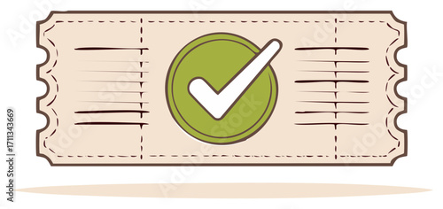 Approved Ticket Illustration with Check Mark and Lines for Text