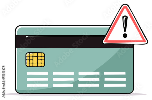 Credit card with exclamation point warning sign, fraud alert concept