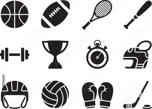 Sports icons and equipment for fitness and competition motivation
