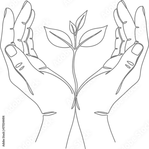 Gentle hands cradling a delicate new plant sprout, symbolizing growth and nurturing.