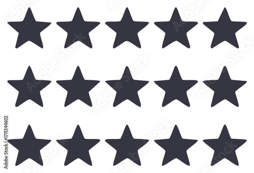 Fifteen dark gray rating stars arranged in three rows with a simple aesthetic look and feel