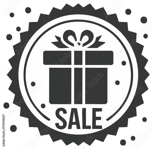 Gift Box Sale Badge Icon, Commercial Promo, Discount Offer Promotion, Holiday Shopping Season