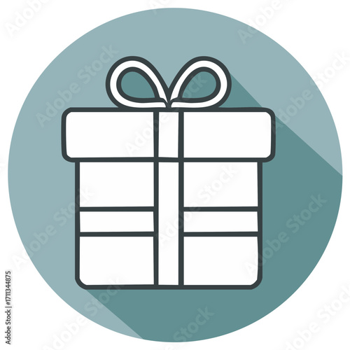 Gift box with ribbon on a teal circle background