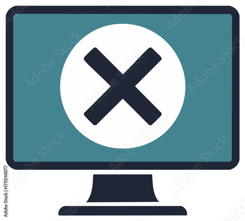 Computer monitor screen displaying a bold X mark icon representing error close or cancellation
