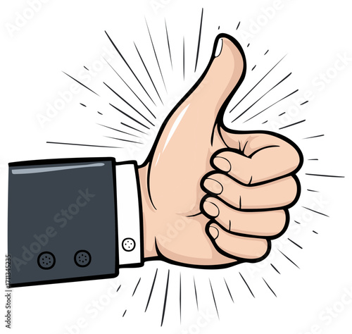 Cartoon Hand in Business Suit Giving Thumbs Up Gesture Illustration