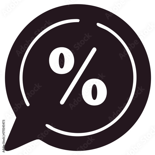 Chat bubble with percentage sign and circular loading progress indicator icon for discounts and offers