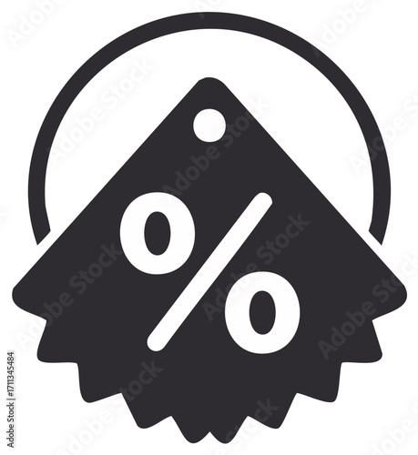 Monochrome discount icon with a percentage symbol on a serrated sale tag