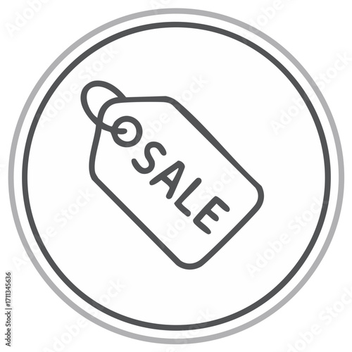 Minimalist sale tag icon in a circular frame, representing discounts, retail, and promotional offers
