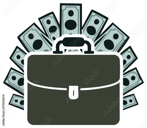 Briefcase full of cash money vector icon for business and finance concepts