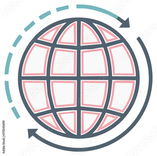 World globe with orbiting arrows, concept of global network and connection
