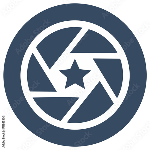Camera Lens Star Aperture Icon Symbol in Circular Design