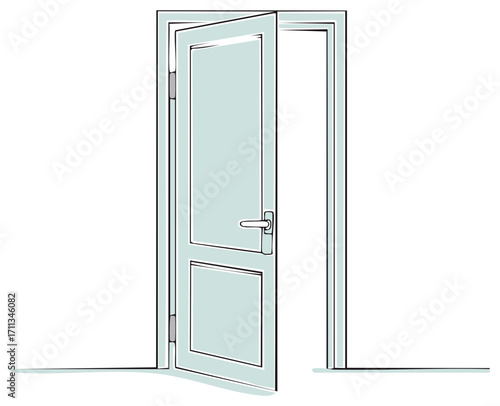 Hand drawn illustration of an open door, concept of opportunity, welcome, and new beginnings.