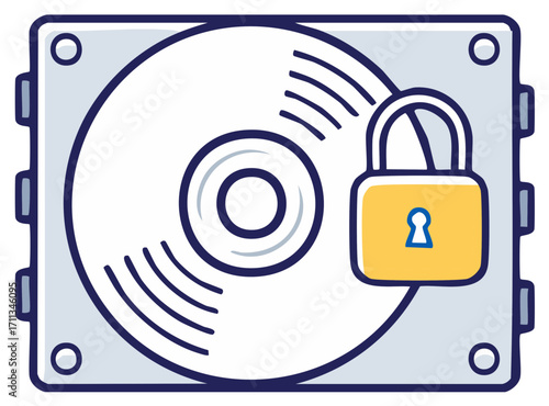 Illustration of Hard Drive with Padlock Data Security Concept