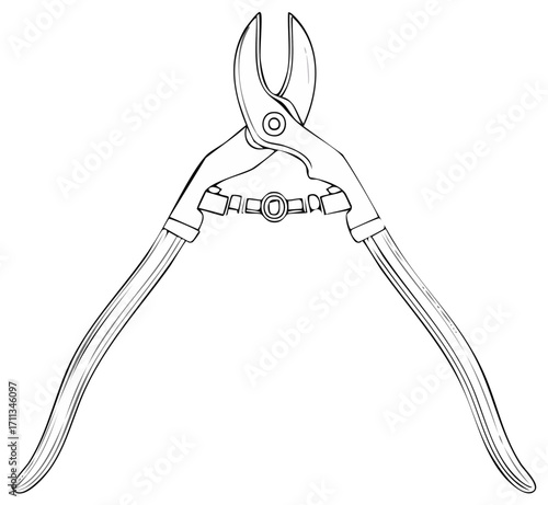 Bold Outline Illustration of Heavy Duty Bolt Cutters Tool
