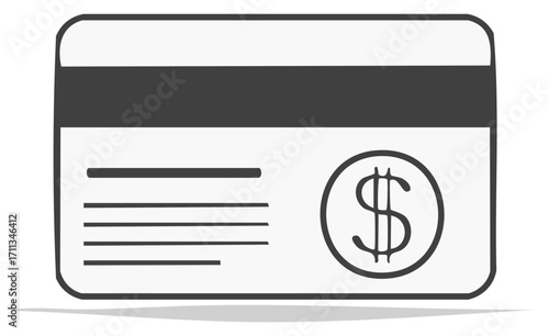 Back of payment card illustration featuring dollar sign and magnetic stripe vector graphic