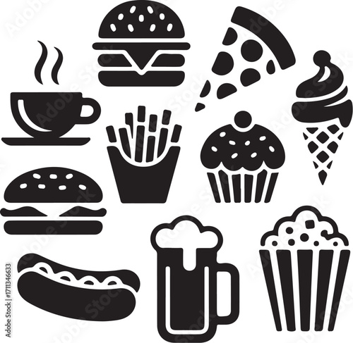 Food and drink icons in black and white colors