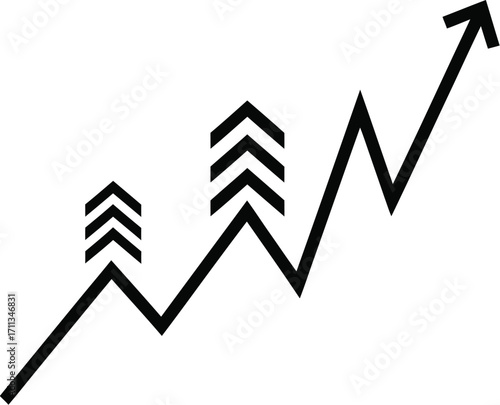 Graph showing upward trend with rising arrows, symbolizing growth and success