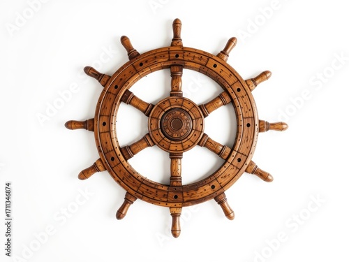 Vintage Nautical Wheel Isolated on White
