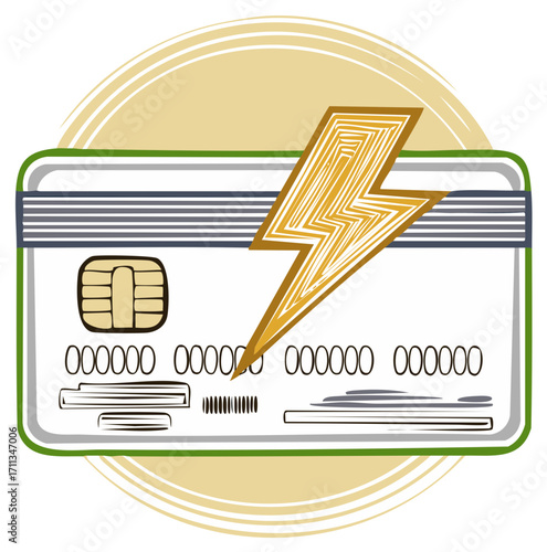 Credit card design with lightning bolt for transactions or financial crisis concept
