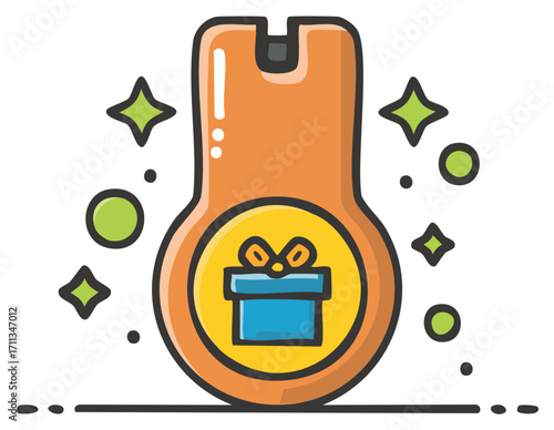Loyalty program reward tag illustration with a gift box prize icon