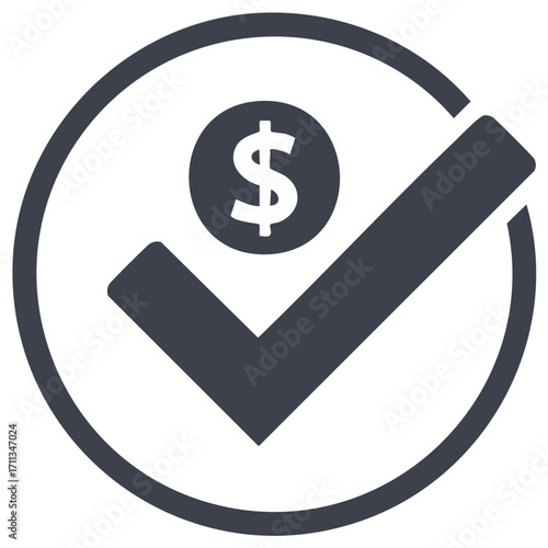 Approved financial transaction with checkmark and dollar sign icon