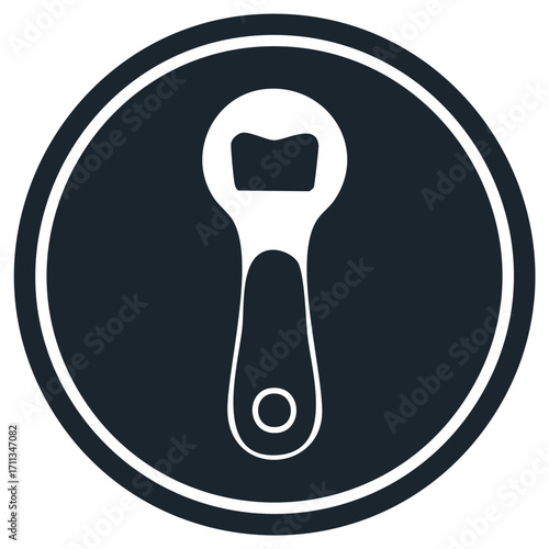 Bottle opener icon inside circle frame for graphic design vector element